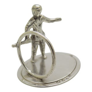Vintage Dutch Handmade Genuine Silver 835 Child with Hoop Figurine, 1970s For Sale