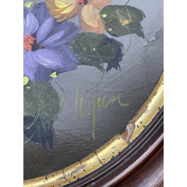 Victorian Fantastic Original Vintage Oil Painting Victorian Floral Still Life Pansies Dogwood Antique Frame For Sale - Image 3 of 7