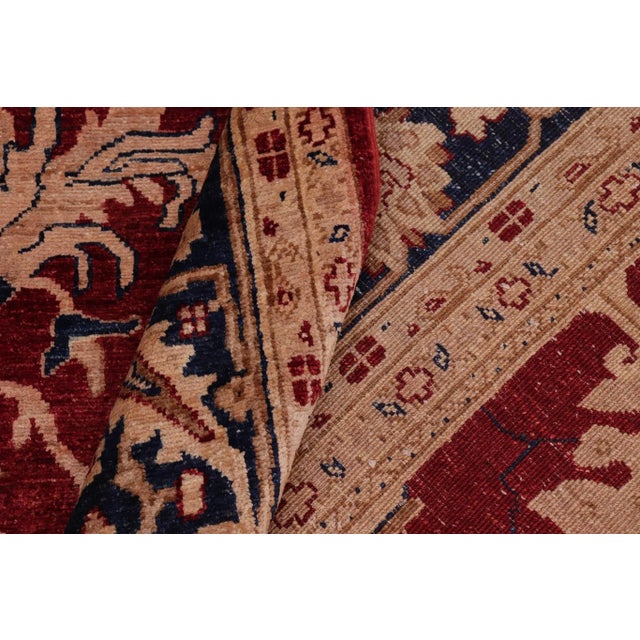 Red Shabby Chic Ziegler Red Blue Hand-Knotted Wool Rug - 9'3'' X 11'8'' For Sale - Image 8 of 8