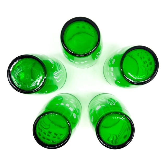 Mid 20th Century Mid Century Modern Anchor Hocking Forest Green Lily of the Valley Tumbler Glasses- Set of 5 - Botanical / Cottagecore For Sale - Image 5 of 9