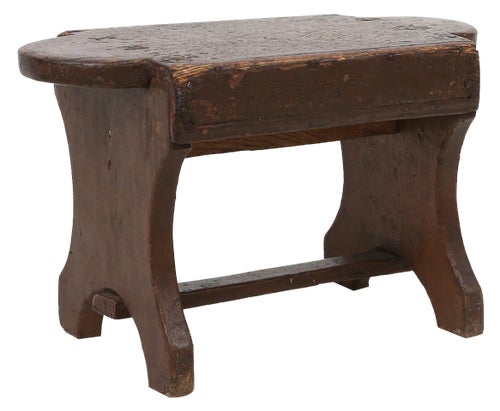French Rustic Wooden Low Stool in Painted Wood, 1890s