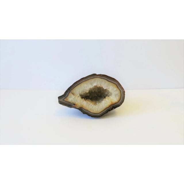 Contemporary Agate Geode White and Brown Natural Sculpture For Sale - Image 3 of 9
