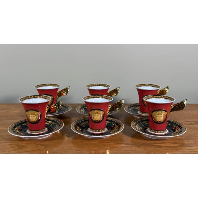 Baroque Versace Medusa Red Espresso Cups and Saucers - Set of 6 For Sale - Image 9 of 16