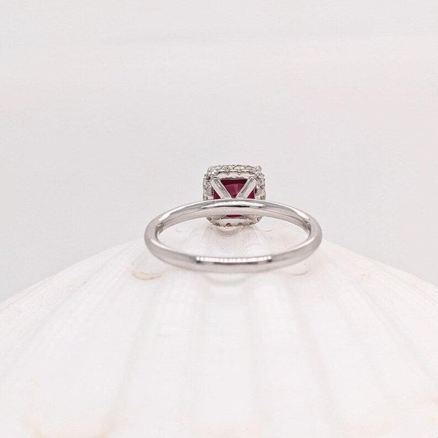 1.7Ct Ruby Ring With Earth Mined Diamonds Halo: Solid 14k Gold, Cushion Cut 7mm, Size 6.75 For Sale - Image 13 of 14