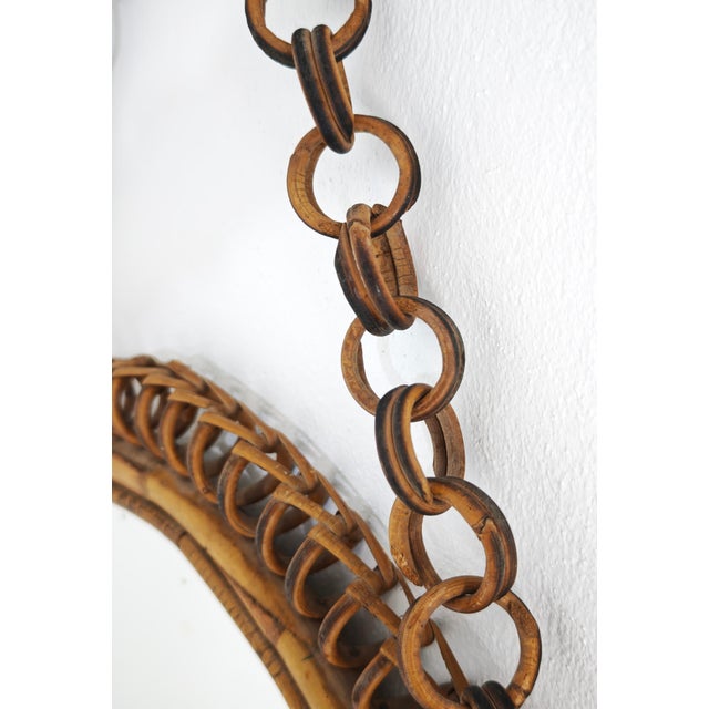 Wood Round Bamboo and Rattan Wall Mirror, Italy, 1960s For Sale - Image 7 of 14