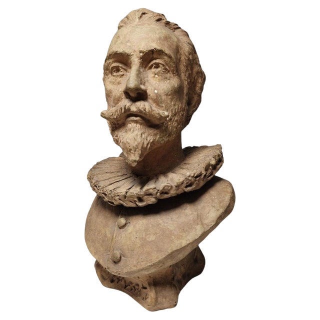 Decorative Terracotta Bust of Cervantes, 1890-1910 For Sale