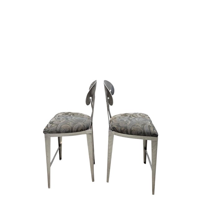Postmodern Vintage Memphis Style Hammered Metal Counter Stools - Set of 4 For Sale - Image 3 of 12