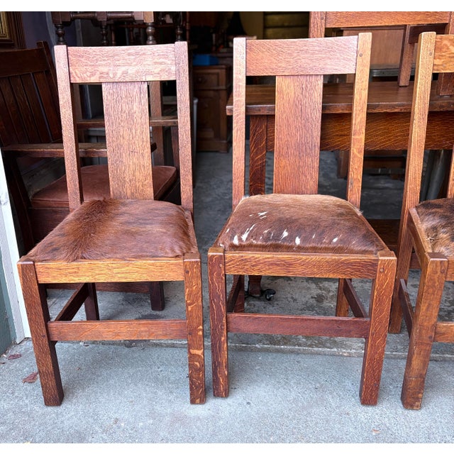 Mission 1920s Mission Oak Craftsman Set of 5 Dining Chairs For Sale - Image 3 of 10