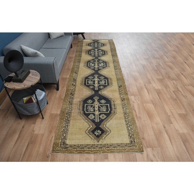 Traditional 1970s Vintage Handmade Wool Cotton Beige Runner Rug For Sale - Image 3 of 11