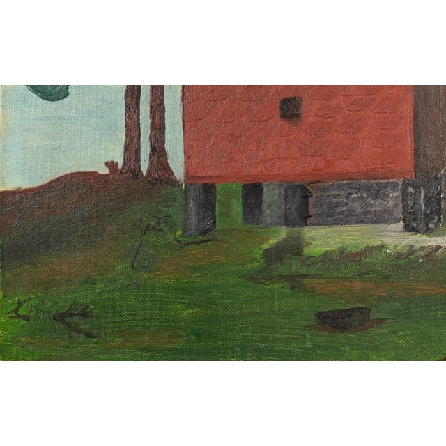 Mid-Century Modern Folk Art Red Barn Painting - New Hampshire For Sale - Image 3 of 7