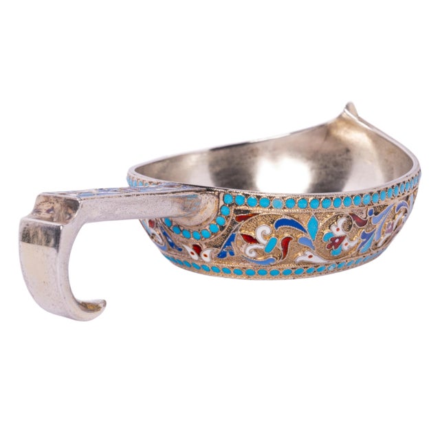Antique Imperial Russian Silver Gold Enamel Kovsh Nikolai Antipov Moscow 1896 For Sale - Image 4 of 11