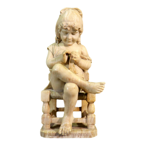 C. Lapini Alabaster Sculpture Girl & Alabaster & Marble Pedestal