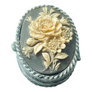 Vintage 1970s Victorian Revival Estée Lauder Flower Cameo Solid Perfume Compact