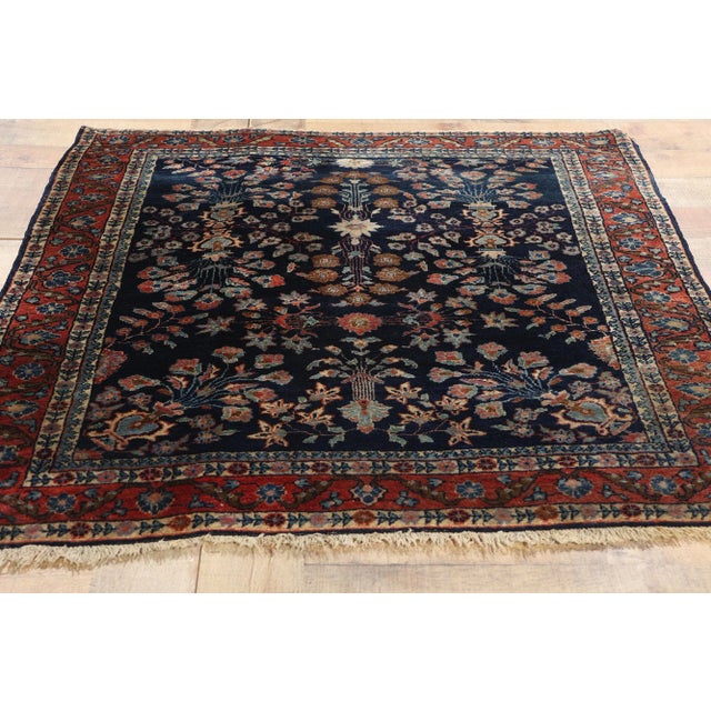 Navy Blue Antique Navy Blue Persian Mohajeran Sarouk Rug - 03'03 X 03'10 For Sale - Image 8 of 9