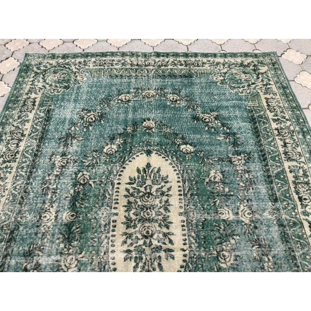 1970s Vintage Turquoise Wool Rug For Sale - Image 5 of 9