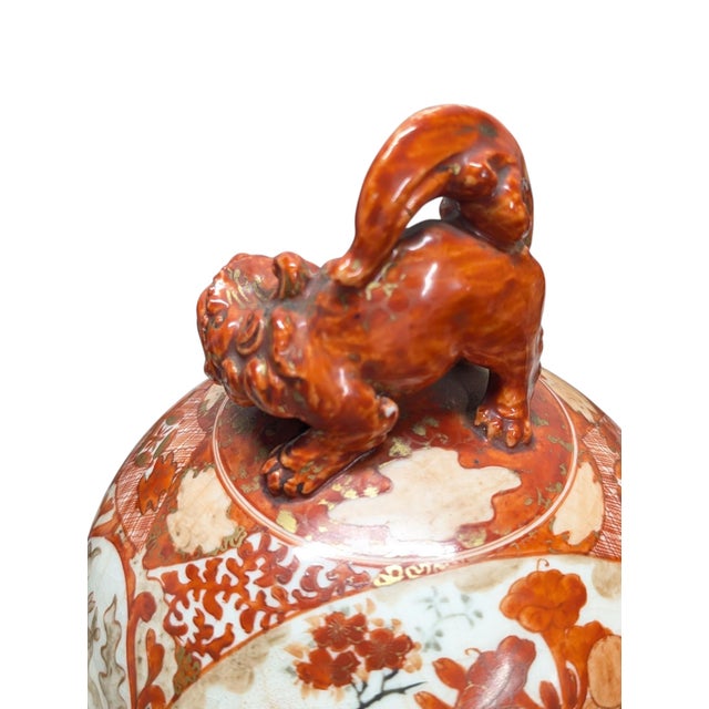 Burnt Orange Mid 19th Century Meiji Period Japanese Kutani Porcelain Koro and Kylin Dog Globular Cover For Sale - Image 8 of 12