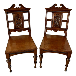 Set of Antique Carved Walnut Hall Chairs