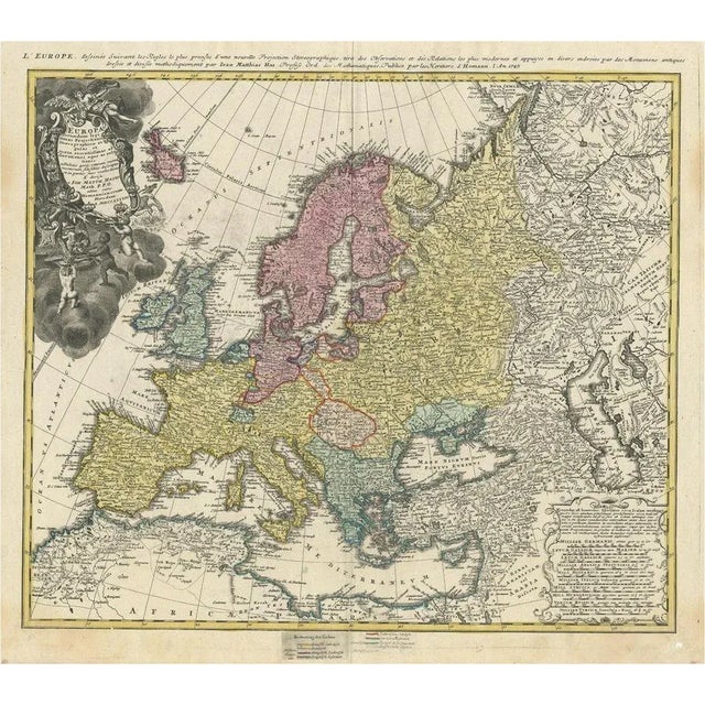 Antique Map of Europe with Elaborate Title Cartouche, 1750 For Sale - Image 6 of 6