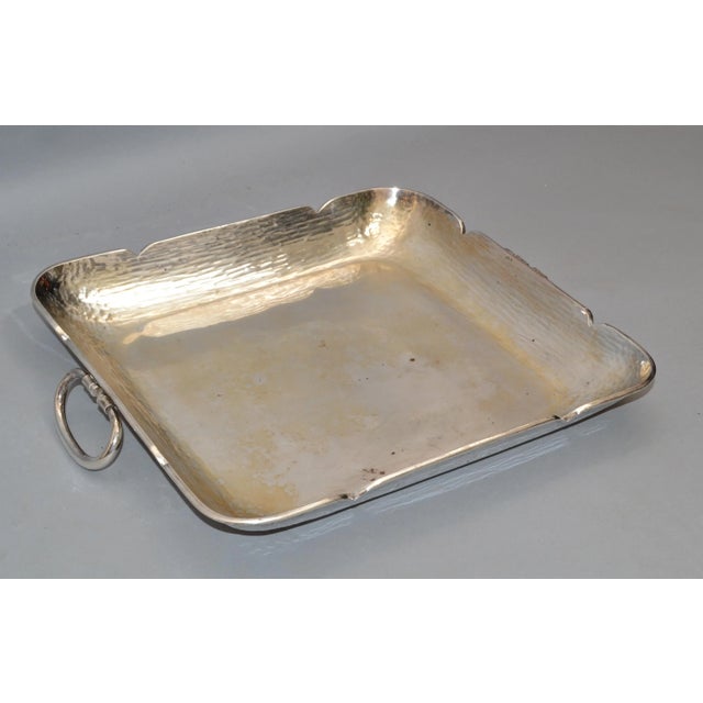 Mid-Century Modern 1970s Serving Tray Handles Silver Plated Hammered Steel Mid-Century Modern For Sale - Image 3 of 13