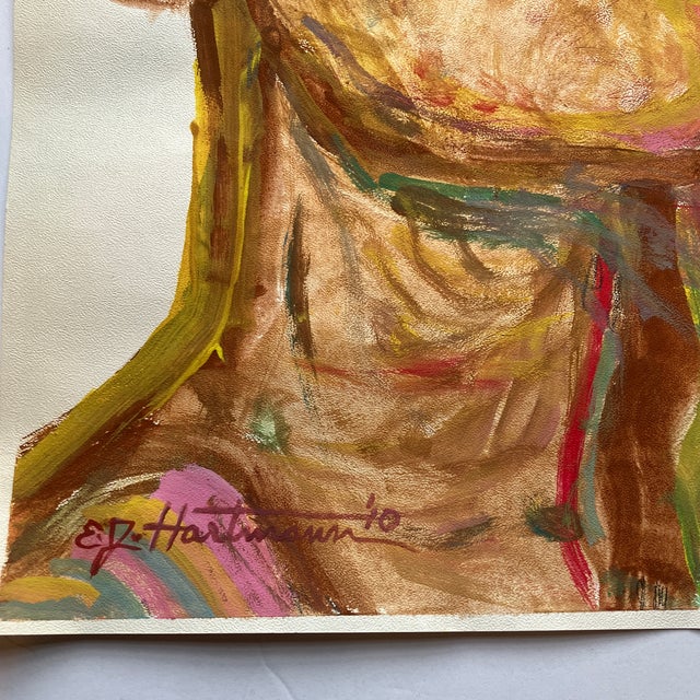 Original approx 12 x 18.5 painting on colored paper (slight wave in paper) signed bottom left Unframed tears on edges...