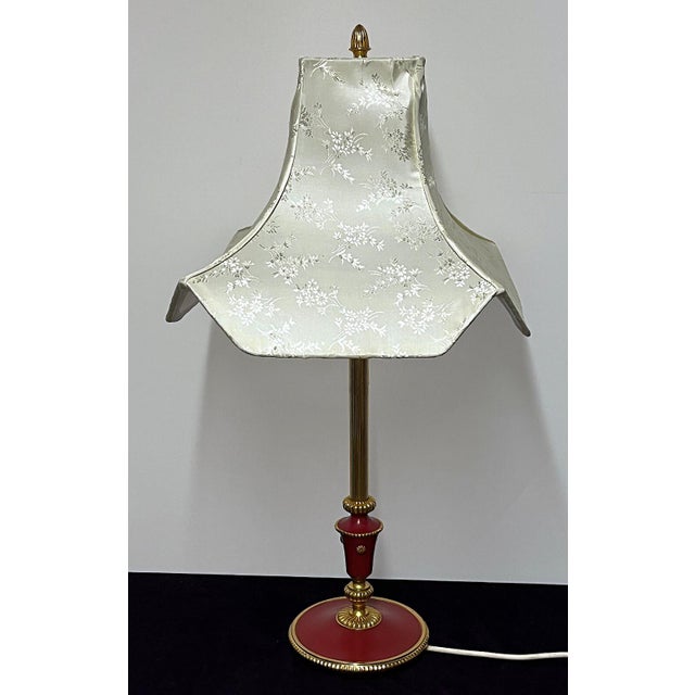 Empire Brass Table Lamp with Fabric Shade from Unbekannt, 1960s For Sale - Image 4 of 11