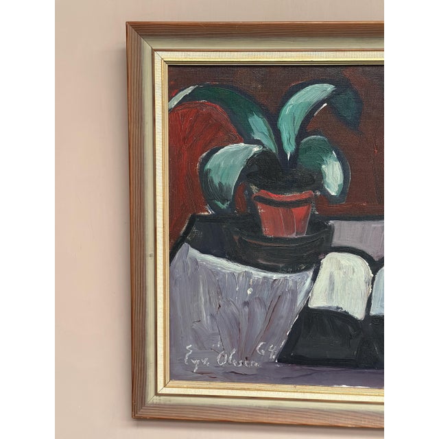 Evy Olesen, Pitcher and Plant, 1964, Oil Painting on Canvas, Framed For Sale - Image 14 of 17