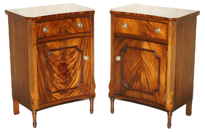 Vintage Bow Fronted Flamed Hardwood Tables, Set of 2