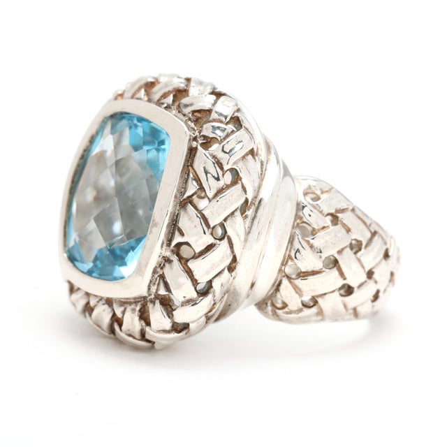 Early 21st Century Slane Blue Topaz Basketweave Ring, Sterling Silver, Ring Size 7 For Sale - Image 5 of 7