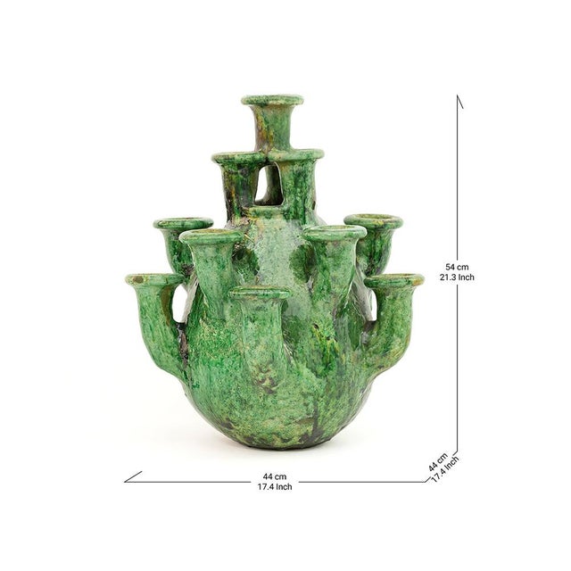 Handcrafted Tamegroute Green Glazed Multi-Spout Ceramic Sculpture For Sale - Image 6 of 6
