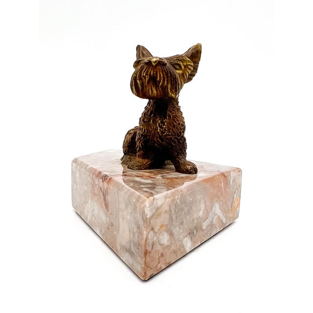 English Vintage Brass Scottie Dog Paperweight on Pink Marble Base – Hollywood Regency / Traditional For Sale - Image 3 of 10