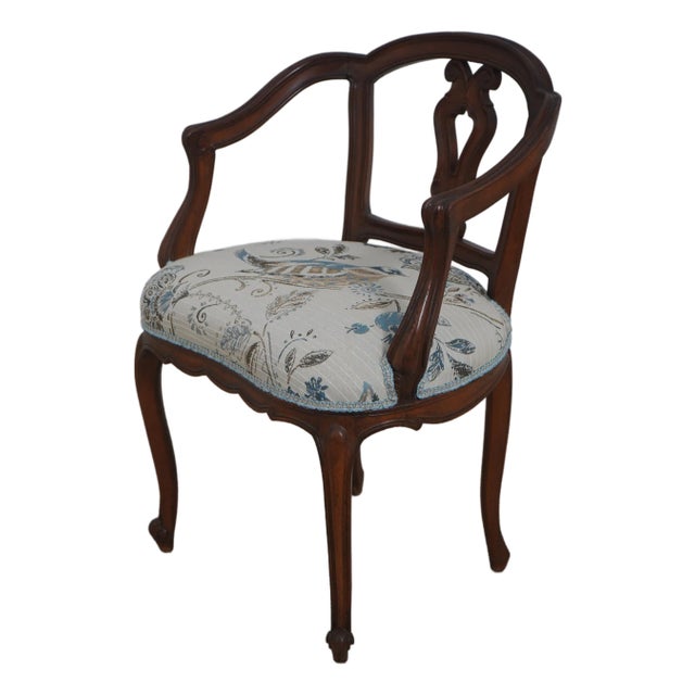 Vintage Italian Walnut Finish Vanity Bench Chair For Sale
