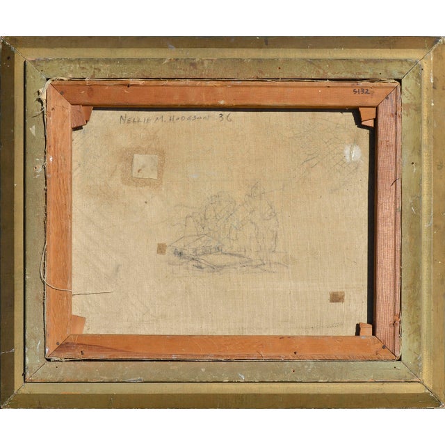 Red Barn Near Foothills - Landscape in Oil on Canvas by Nellie M. Hodgson For Sale In Monterey, CA - Image 6 of 7