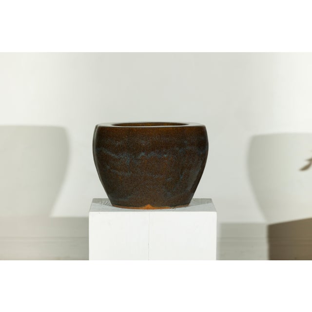 Brown Vintage Chinese Brown and Blue Glazed Handcrafted Ceramic Planter For Sale - Image 8 of 17