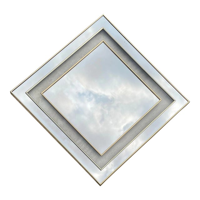 Geometric Brass and Glass Double Framed Mirror For Sale