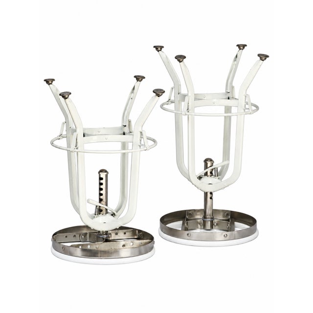 White Pr. Of Vintage Restoration Hardward Adjustable White Bar Stools For Sale - Image 8 of 13