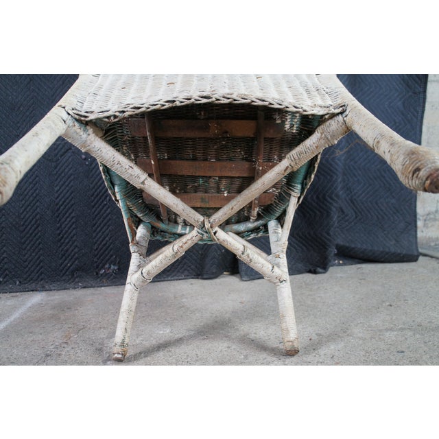 Antique White Painted Wicker Boho Chic Cottage Farmhouse Patio Lounge Armchair For Sale - Image 11 of 14