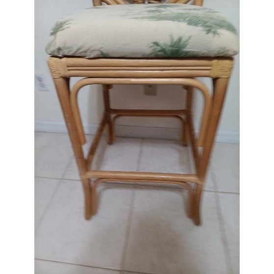 1980s 1980s Bamboo Barstool Palm Design Set of 2 For Sale - Image 5 of 8