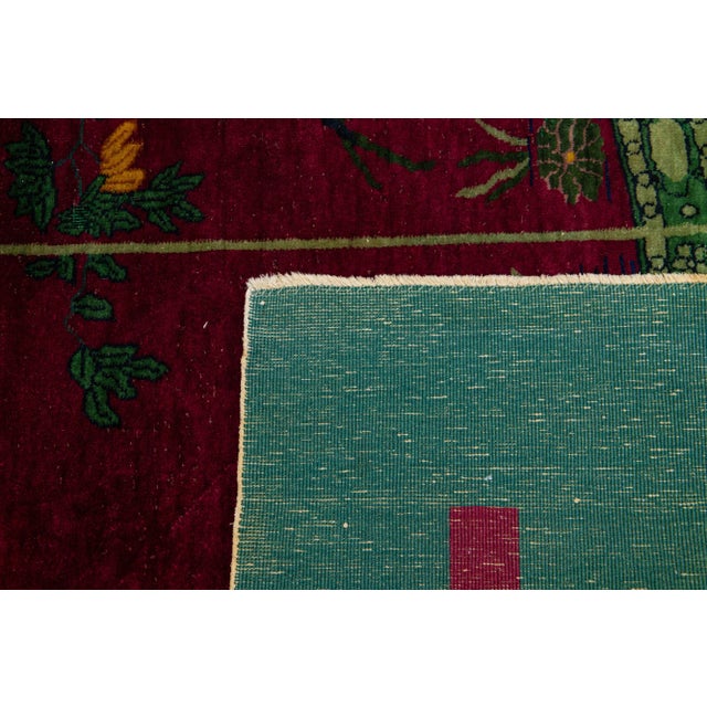 Red Vintage Colorful Art Deco Chinese Wool Rug 10 Ft 10 in X 12 Ft For Sale - Image 8 of 10