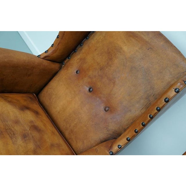 Animal Skin Dutch Cognac Leather Wingback Club Chairs, Set of 2 For Sale - Image 7 of 18