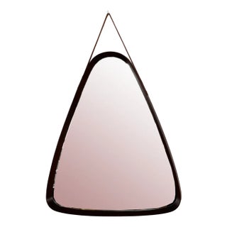 Italian Wall Mirror in Wood with Leather Strap, 1960s For Sale