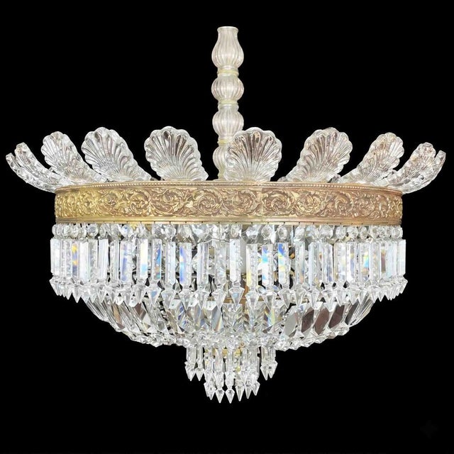 Large Italian Gilded Bronze and Crystal 6-Light Chandelier, 1960s For Sale - Image 6 of 16