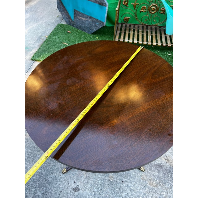 1970s Mid Century Modern Wooden Round Side Table With Brass Claw Feet For Sale - Image 4 of 6