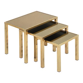 Set of Three Belgo Gilt Chrome Stacking or Nesting Tables From Belgium For Sale