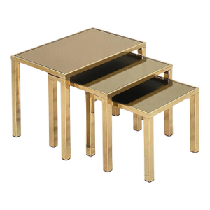 Set of Three Belgo Gilt Chrome Stacking or Nesting Tables From Belgium