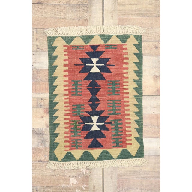 Red Vintage Persian Shiraz Kilim Rug - 02'01 X 02'11 For Sale - Image 8 of 9