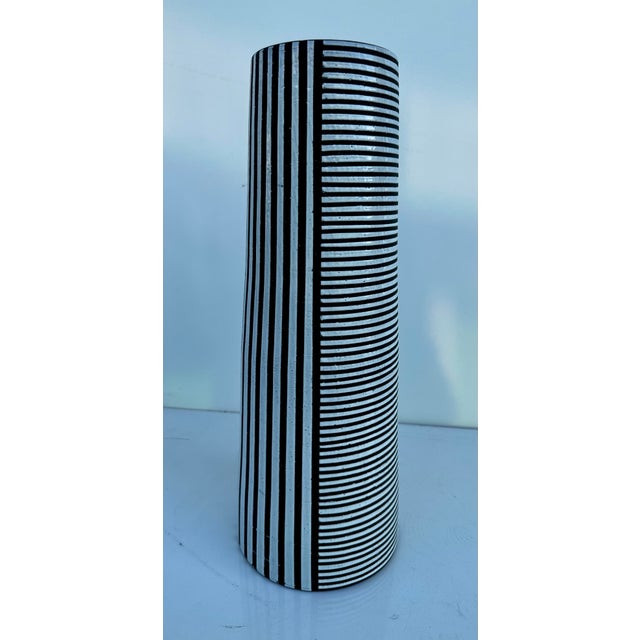2010s Palm Springs Black and White Striped Cylindrical Stoneware Vase For Sale - Image 5 of 7