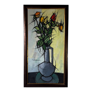 Vintage Sebelancon “Boutons De Roses” Original Oil on Canvas Painting – Framed