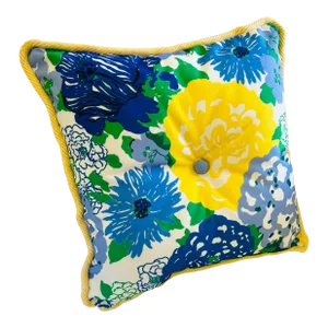 16” X 16” Lilly Pulitzer Indoor Outdoor Heritage Floral Blue & Yellow Pillow
