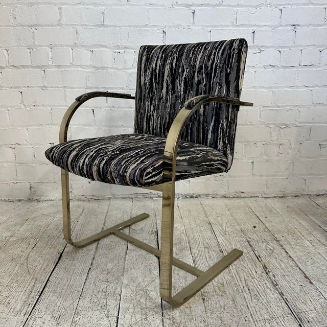 Mid 20th Century Glass and Brass Dining Set With Four Chairs Knoll Style Flat Bar Milo Baughman For Sale - Image 5 of 11