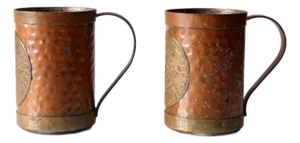 Vintage Copper Plated Mugs Aztec Calendar Pair